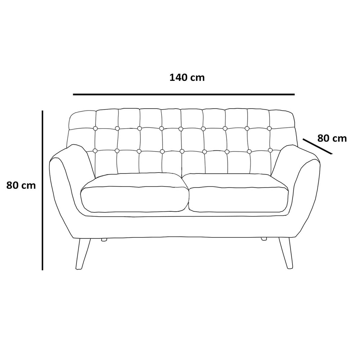 BARAKA HOME - Sofá Vintage Louth 2 Cuerpos - Negro