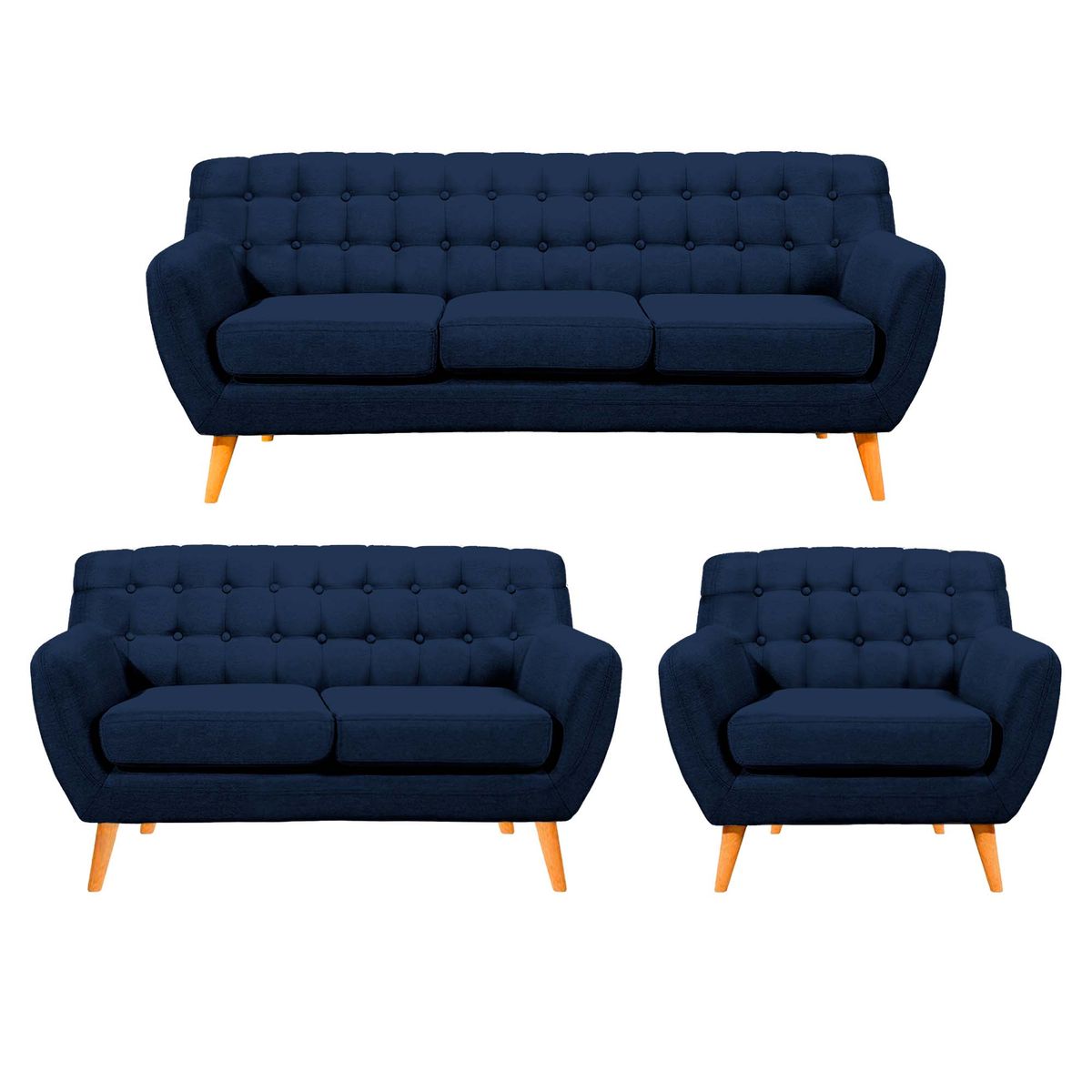 BARAKA HOME - Juego de Sala Vintage Louth 3 + 2 + 1 - Azul Marino