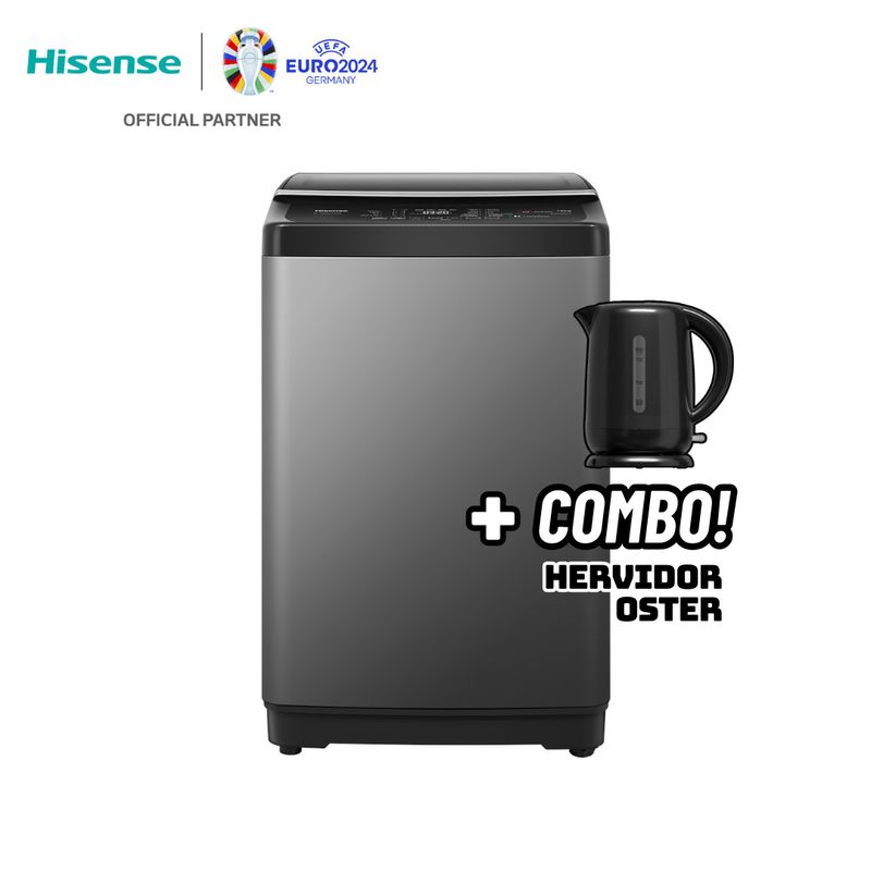 HISENSE - LAVADORA HISENSE SMART FUZZY 10KG CARGA SUPERIOR GRIS - WT3J1023UT + HERVIDOR OSTER NEGRO