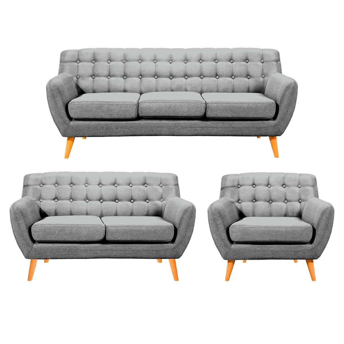 BARAKA HOME - Juego de Sala Vintage Louth 3 + 2 + 1 - Gris claro