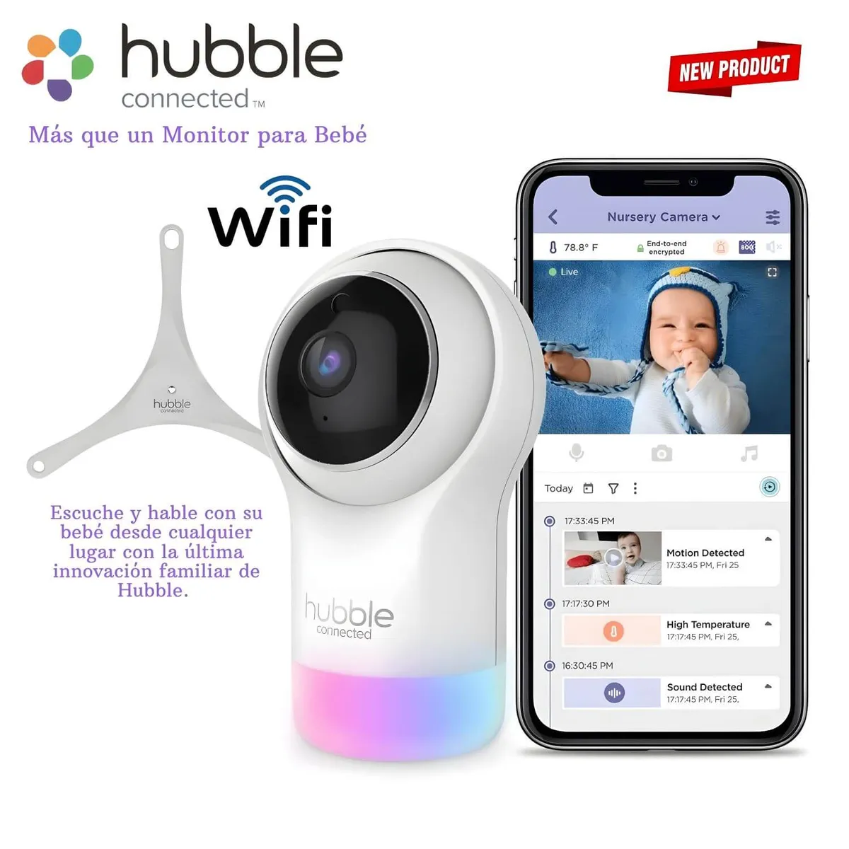 HUBBLE - Cámara Smart para Bebe Wi-Fi Hubble Nursery Pal Glow Deluxe