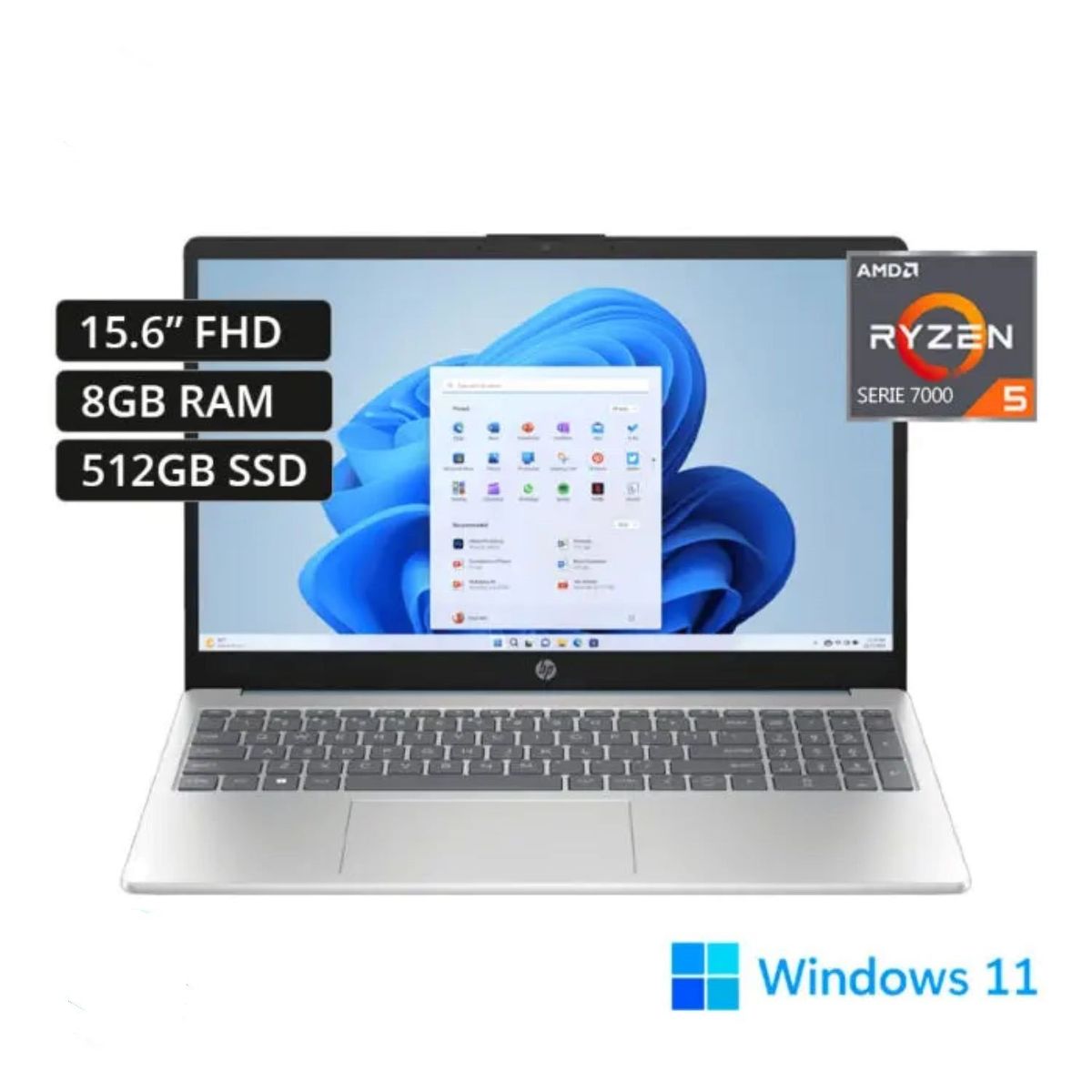 HP - Laptop HP 15-fc0071la R5 7520U 8gb DDR5 512gb SSD 15.6 FHD Window 11 plata