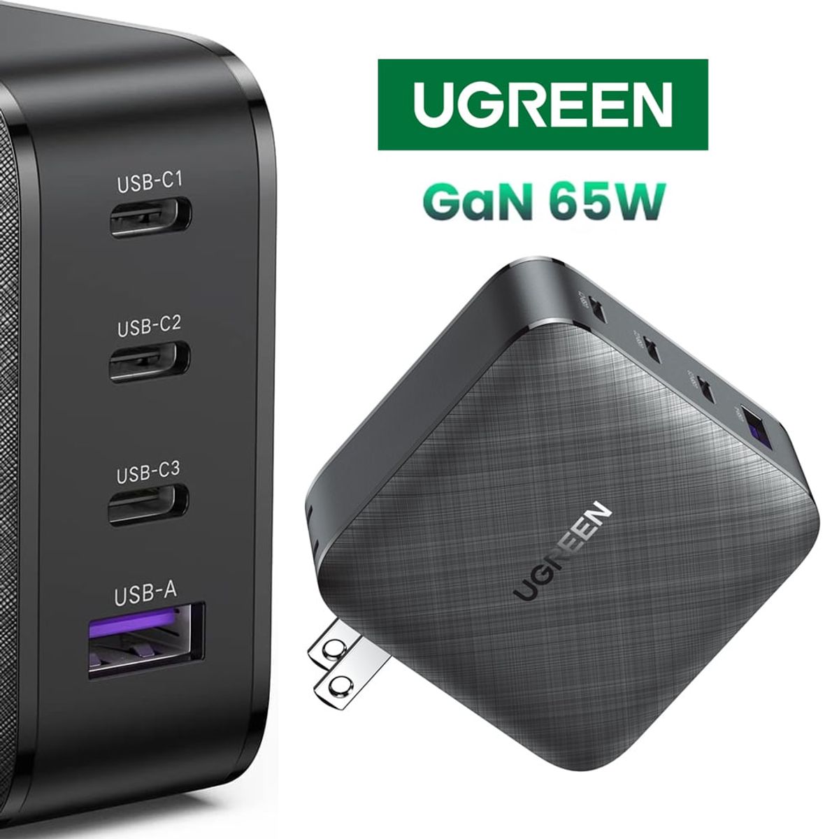UGREEN - Cargador Ugreen Nexode GaN 65W de carga rápida 3 USB-C + 1 USB-A 70773