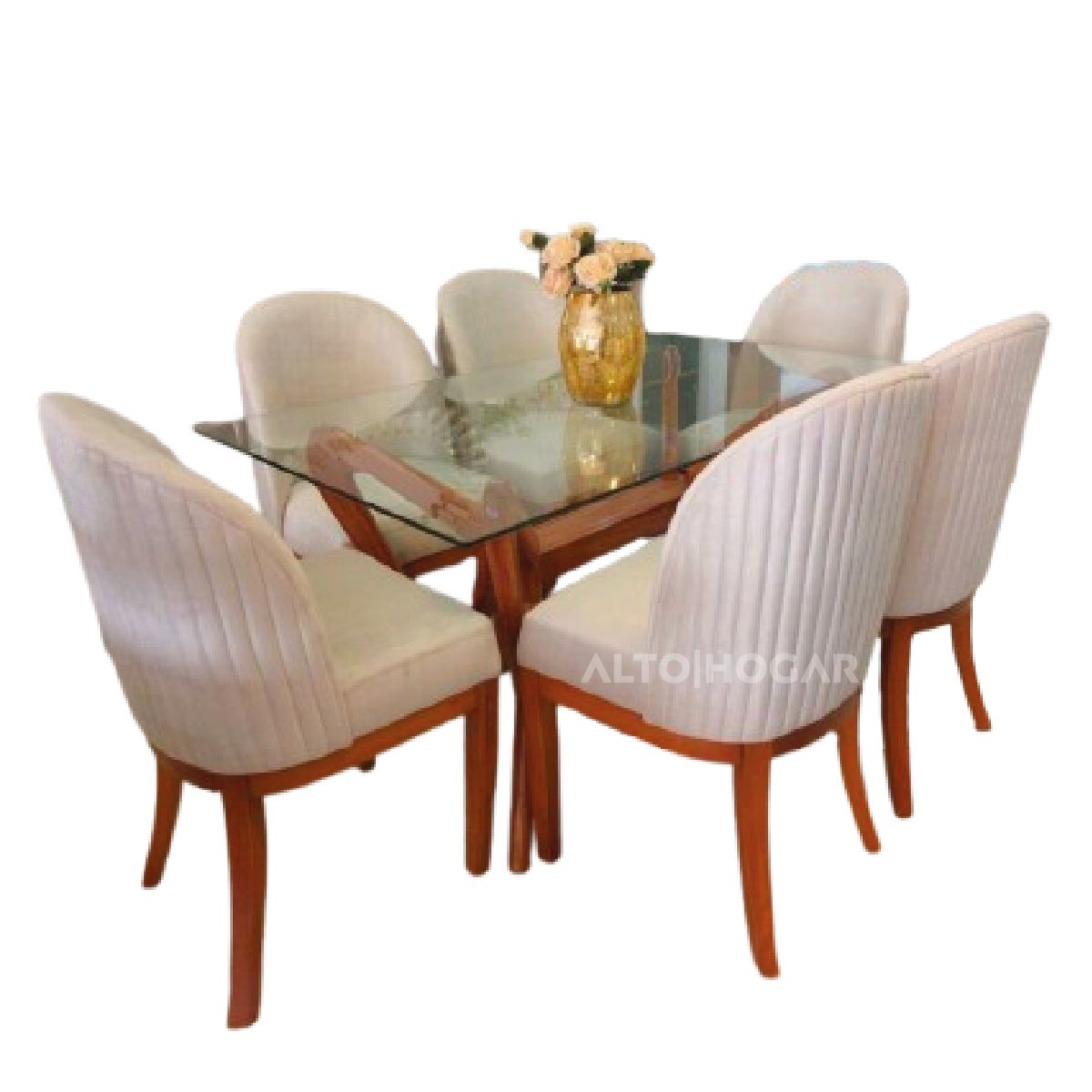 ALTO HOGAR - Juego de Comedor 6 Sillas Tathi Crema Madera Tornillo