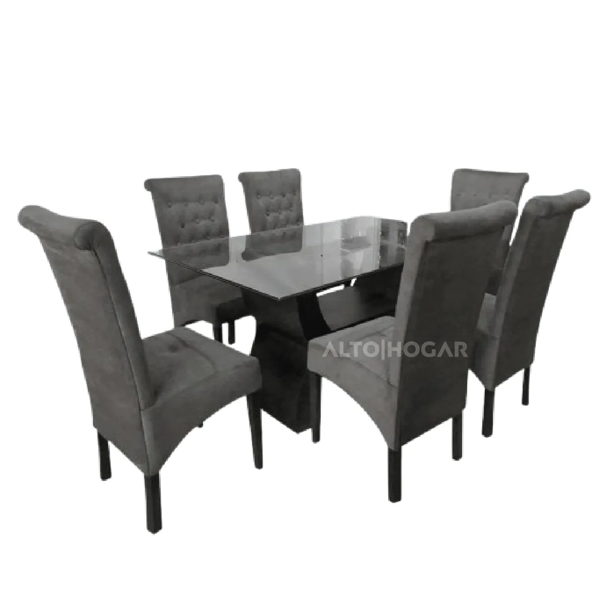 ALTO HOGAR - Juego de Comedor 6 Sillas Piera Gris Oscuro