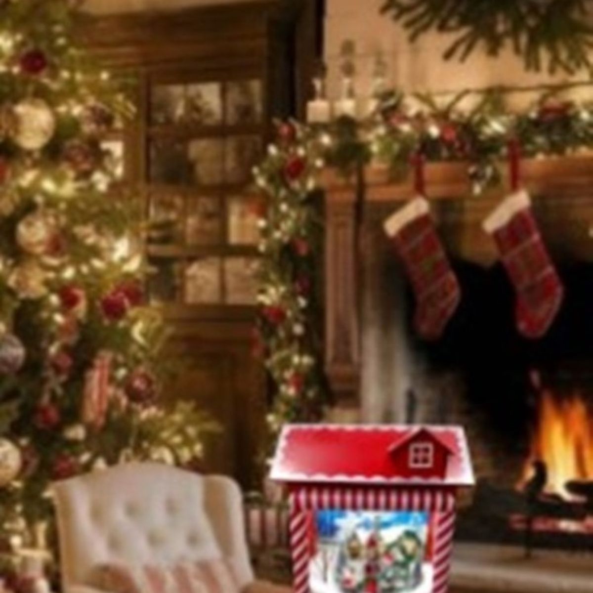 GENERICO - CASITA MUSICAL NAVIDEÑA CON EFECTO NIEVE GRANDE CALIDAD A1