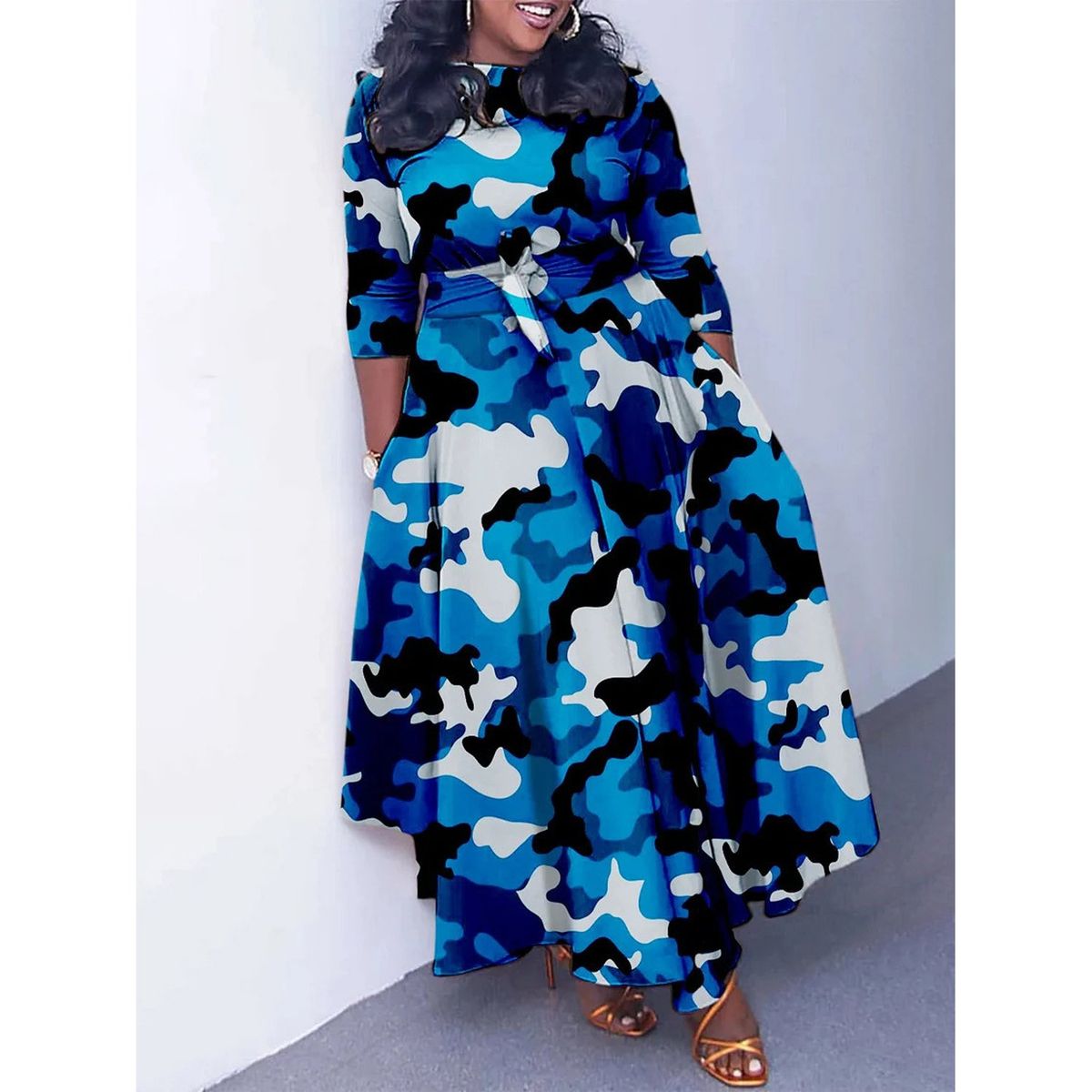 TIOZONEY - Vestido estampado con cordones para mujer