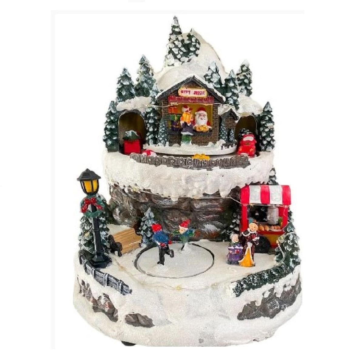 GENERICO - Villa Navideña 2 Pisos Patinadores Tienda Papa Noel Animado Luz LED