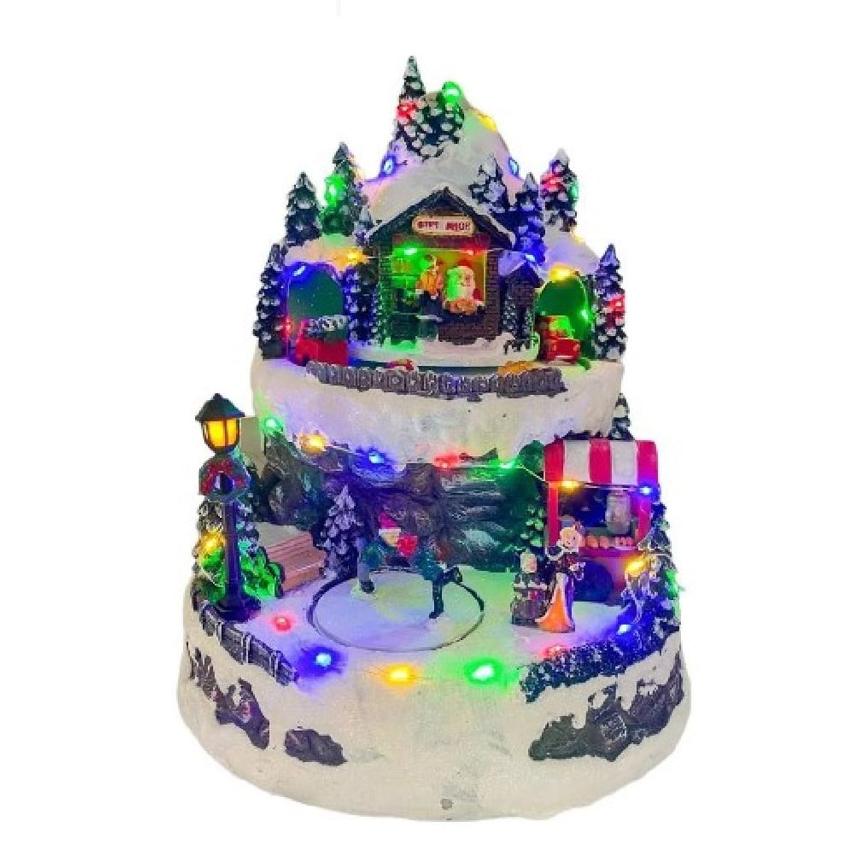 GENERICO - Villa Navideña 2 Pisos Patinadores Tienda Papa Noel Animado Luz LED