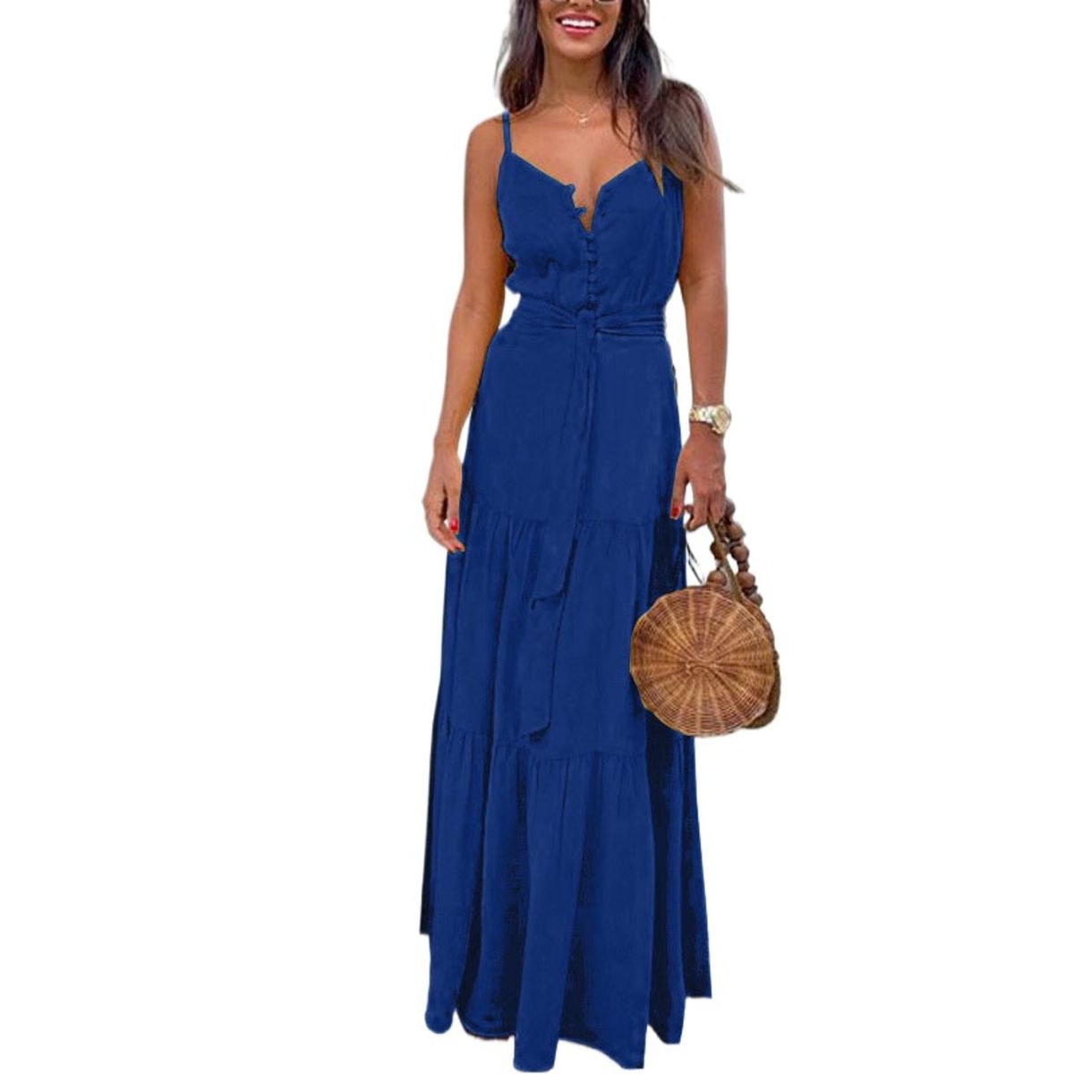 TIOZONEY - Vestido Largo Mujer-Azul