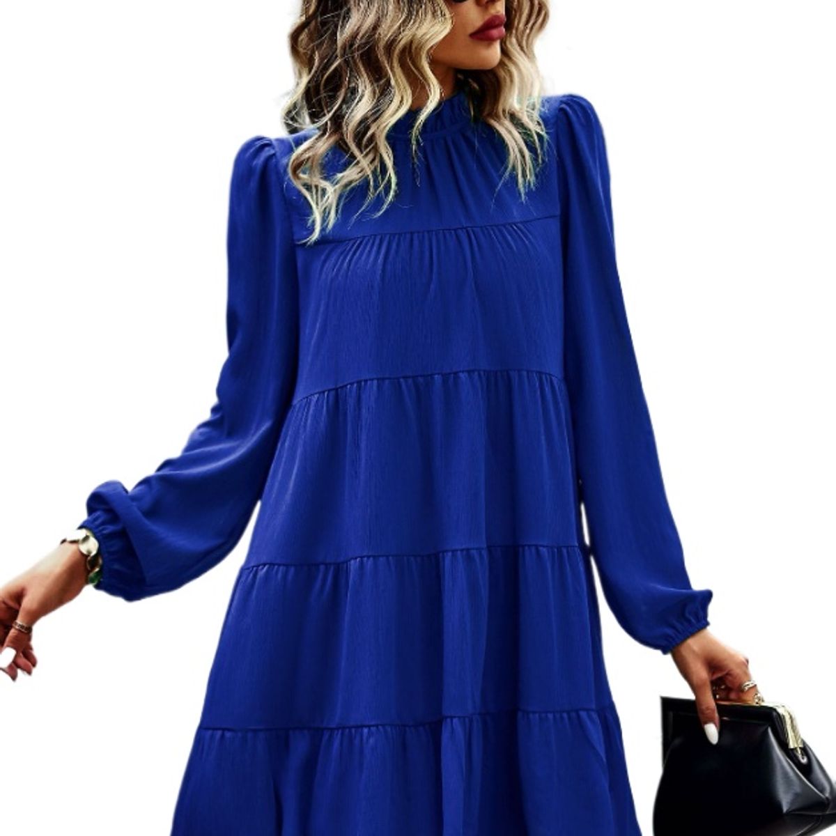 TIOZONEY - Vestido Midi Mujer -Azul