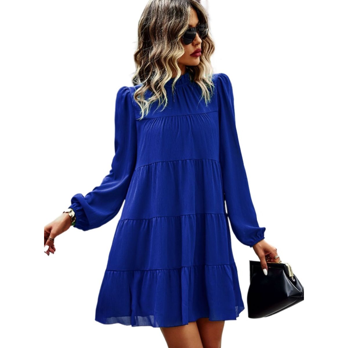 TIOZONEY - Vestido Midi Mujer -Azul