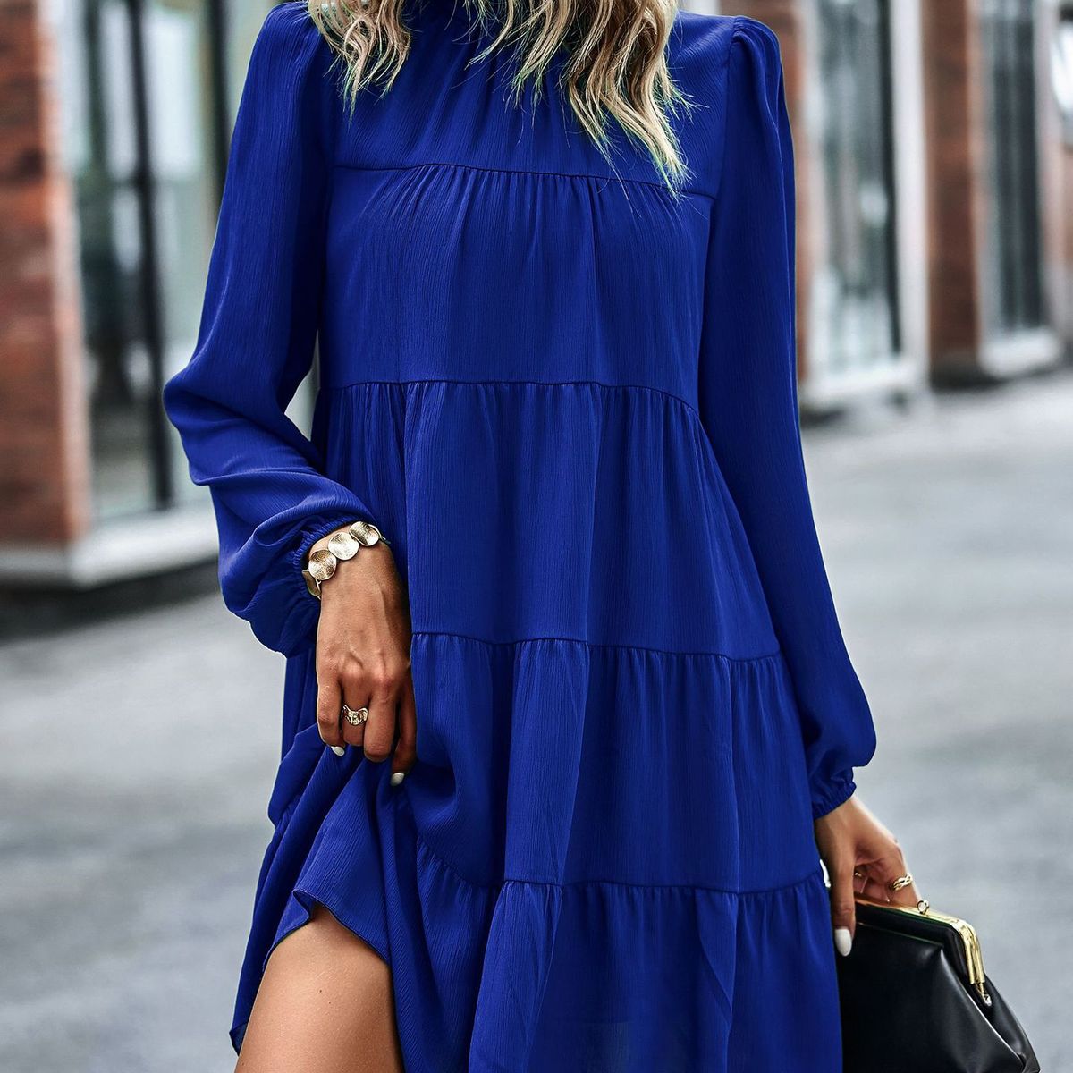 TIOZONEY - Vestido Midi Mujer -Azul