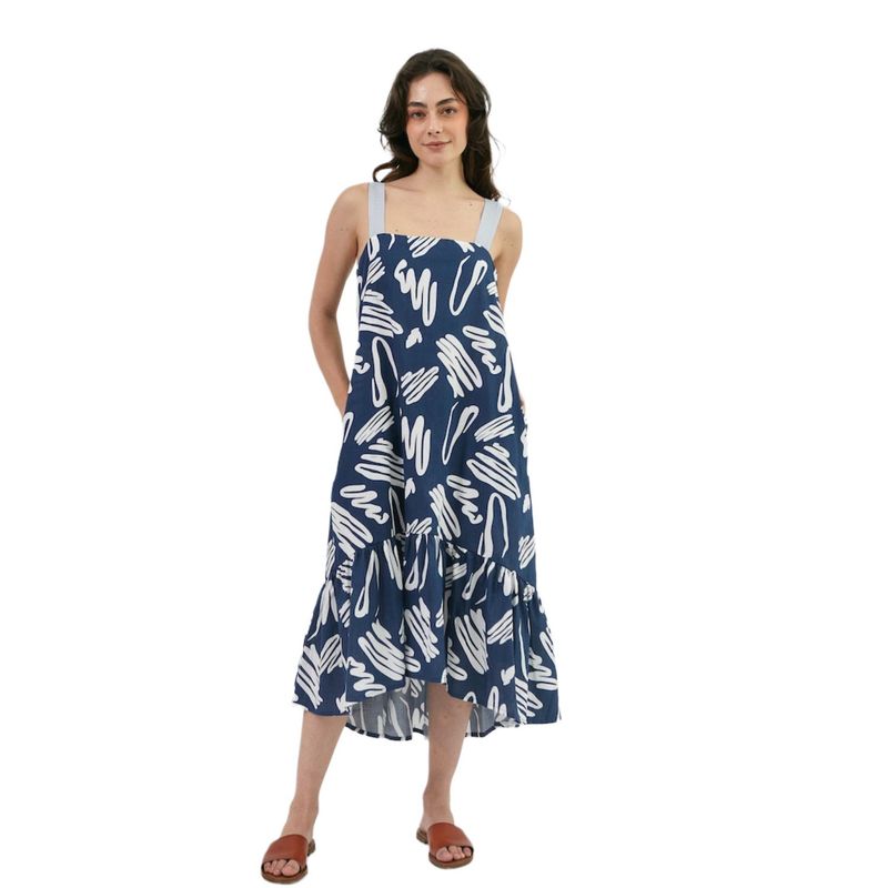 PERMUTA - VESTIDO MIDI LINO TIRANTES VALENTINA ACERO MUJER PERMUTA