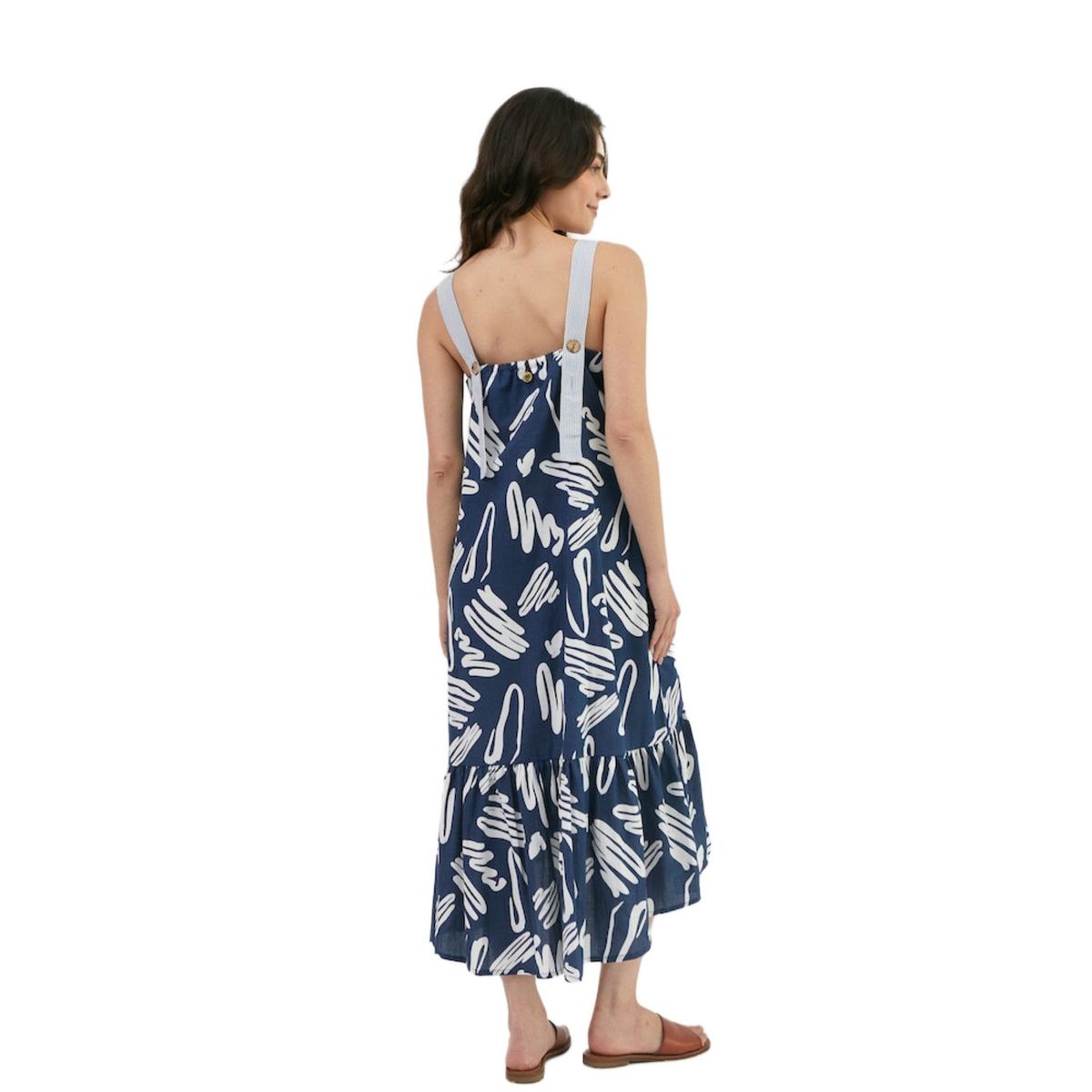 PERMUTA - VESTIDO MIDI LINO TIRANTES VALENTINA ACERO MUJER PERMUTA