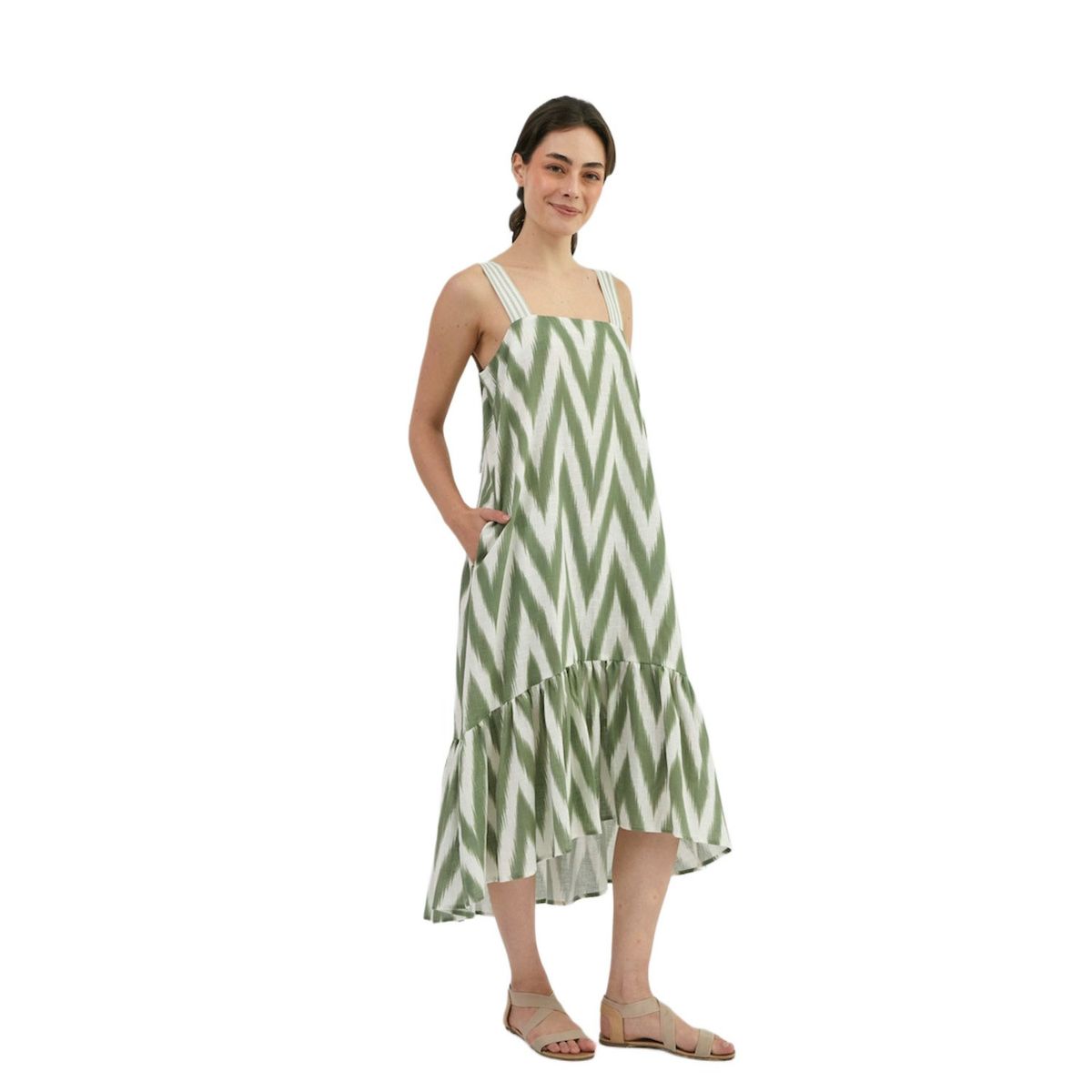 PERMUTA - VESTIDO MIDI LINO TIRANTES VALENTINA ZIGZAG MUJER PERMUTA