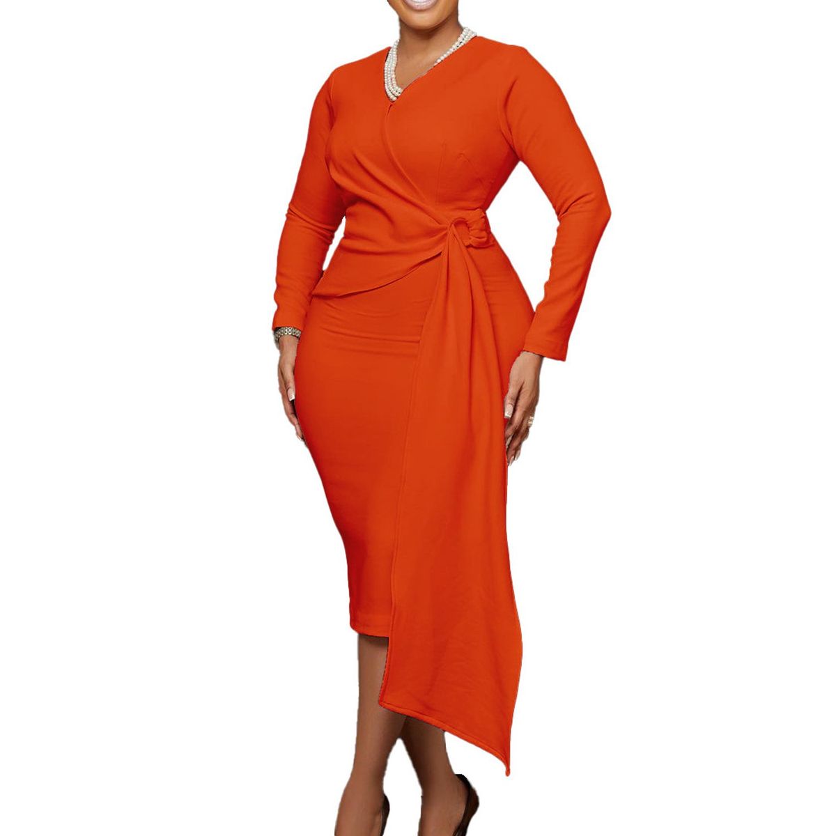 TIOZONEY - Vestido lápiz de manga larga y cuello en V para mujer