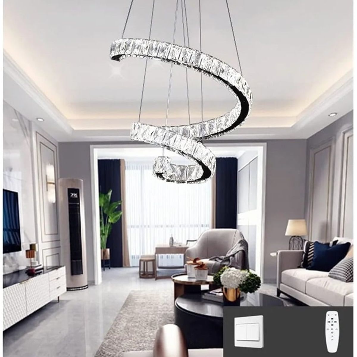 GENERICO - Lámpara de techo colgante de cristal LED incluye control remoto