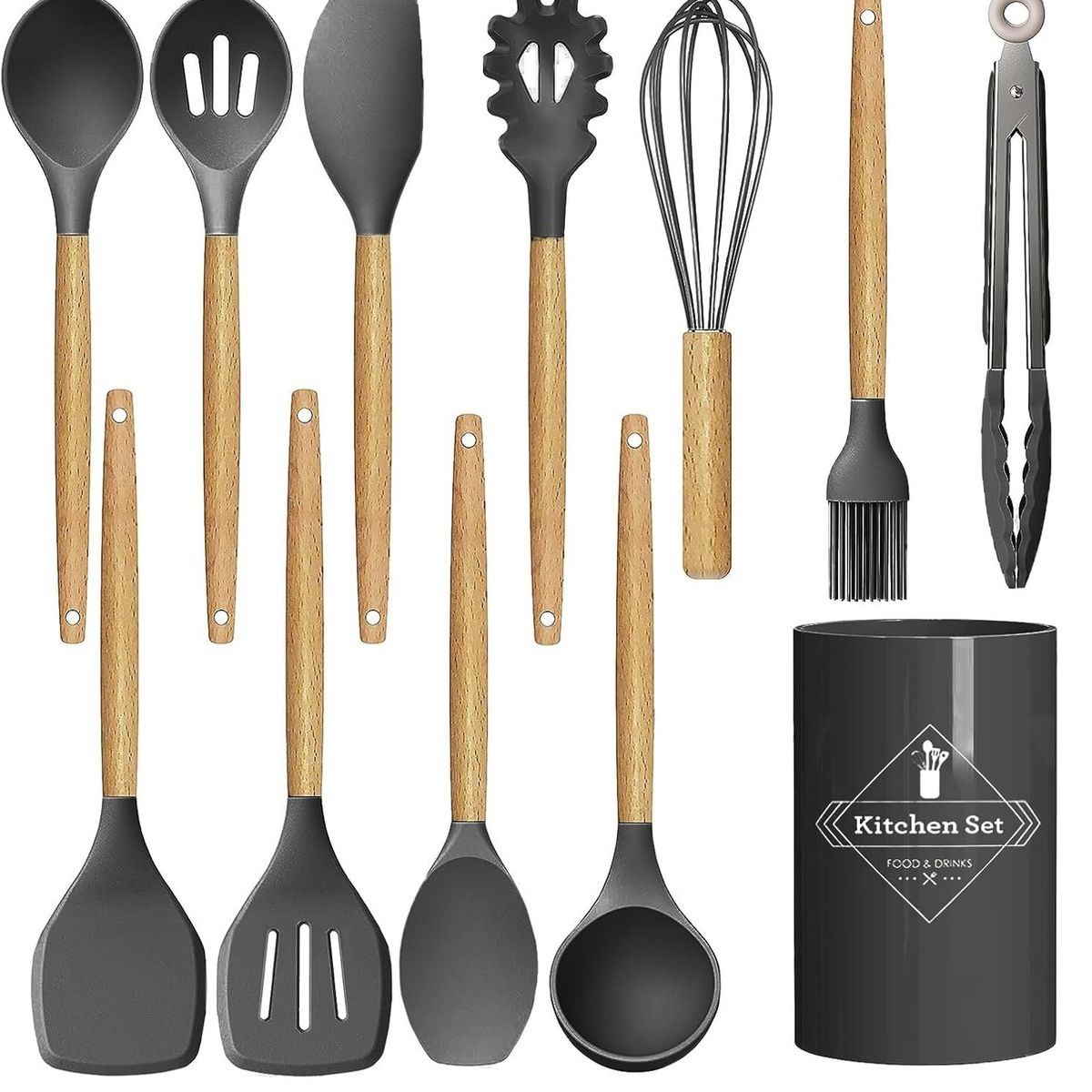 GENERICO - Juego De Utensilios De Cocina De Colores 12 Pcs Negro