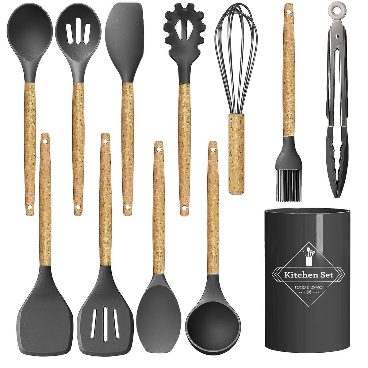 GENERICO - Juego De Utensilios De Cocina De Colores 12 Pcs Negro