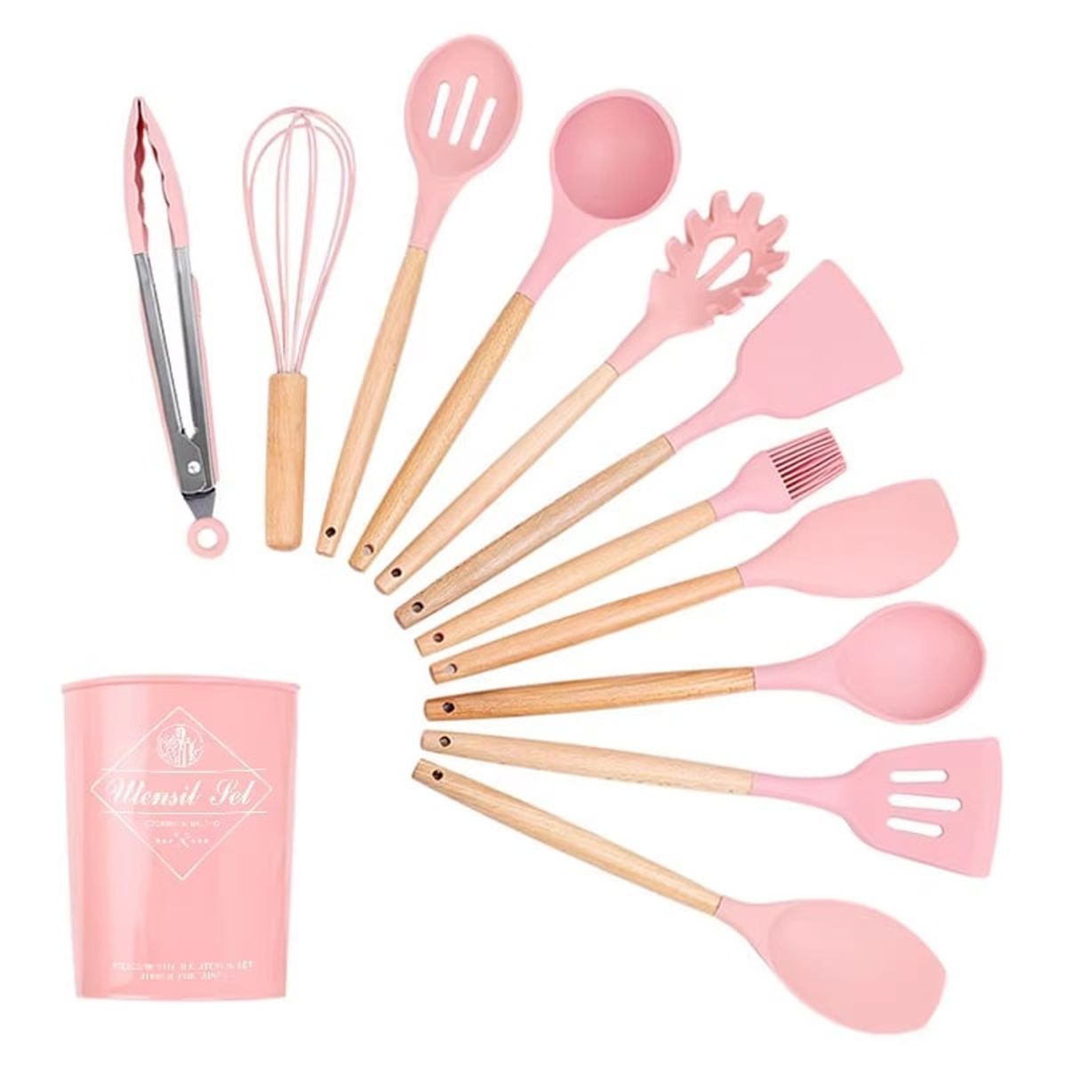 GENERICO - Juego De Utensilios De Cocina De Colores 12 Pcs Rosado
