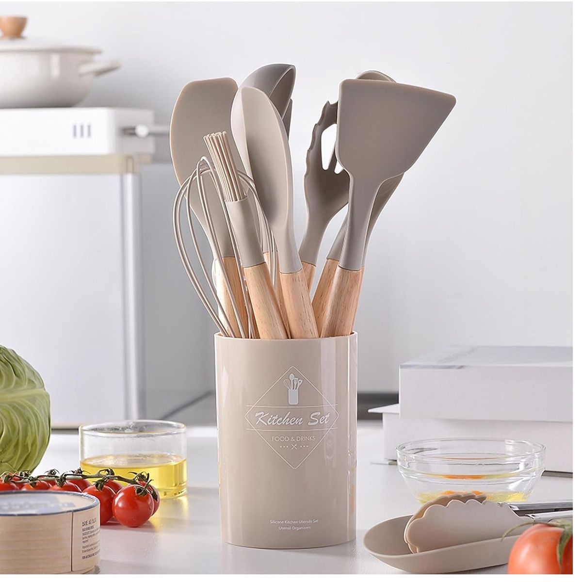 GENERICO - Juego De Utensilios De Cocina De Colores 12 Pcs Color Caqui