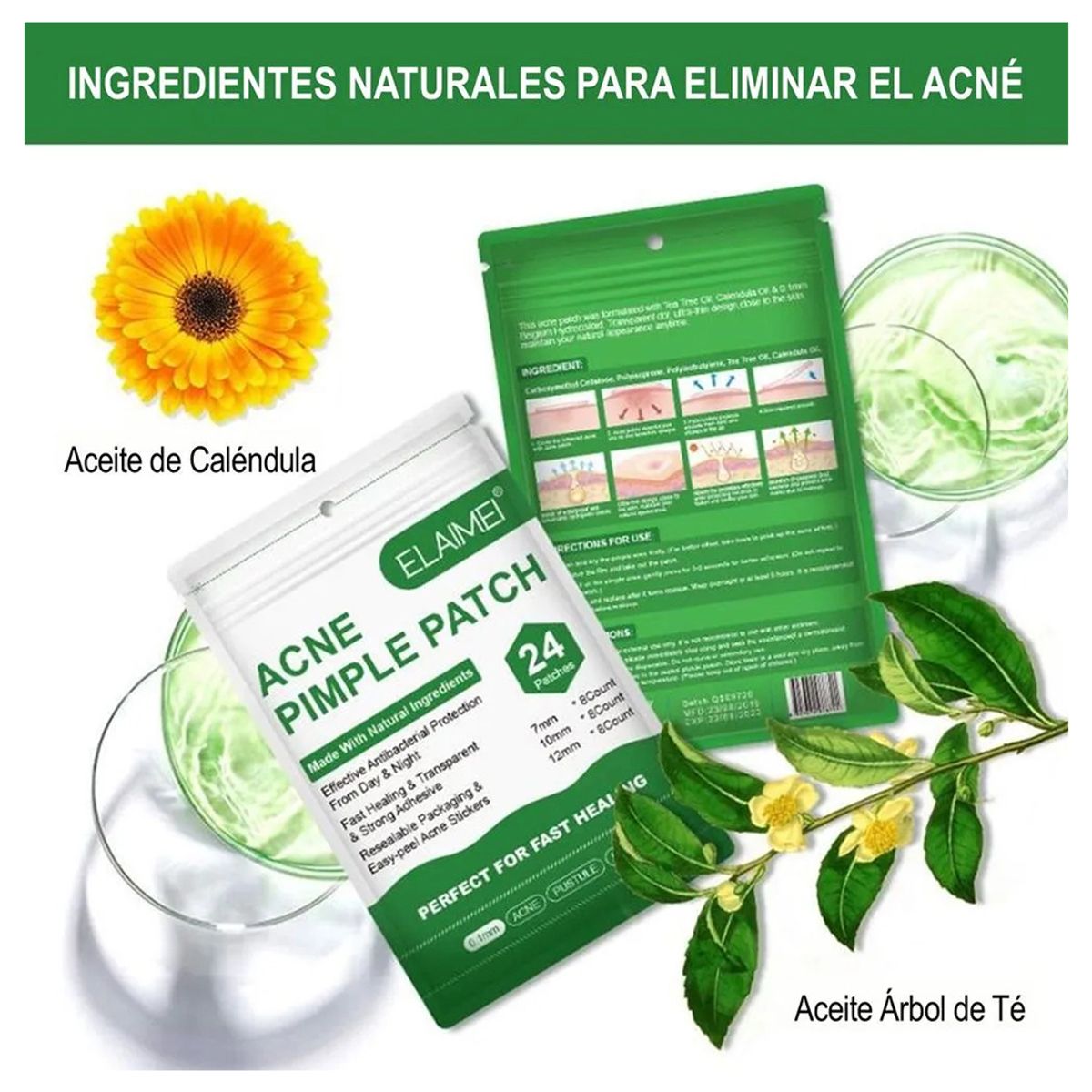 GENERICO - Parches ELAIMEI Hidrocoloide Para Acné, Espinillas de 24 Unids.