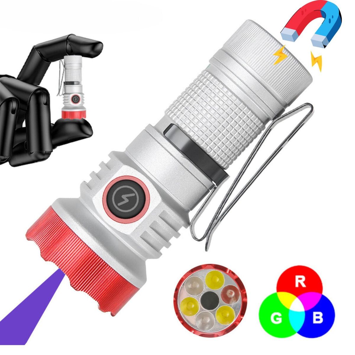 LIDIMI - Linterna Táctica Multifuncional RGB - Recargable con Imán y UV