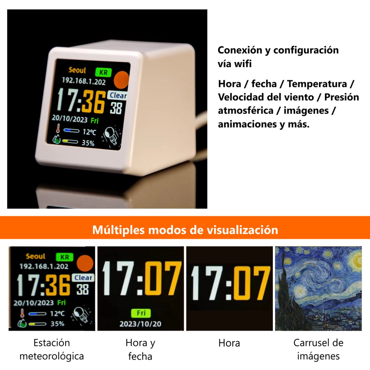 GENERICO - Miniestación meteorológica de escritorio GeekMagic Plus wifi