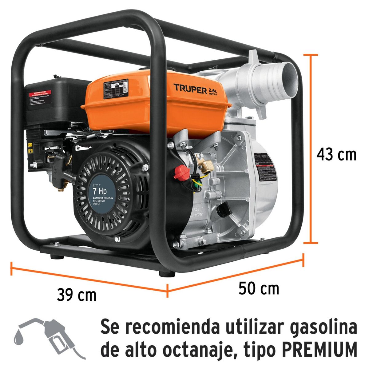 TRUPER - Motobomba autocebante a gasolina 7 HP salida 3" , Truper