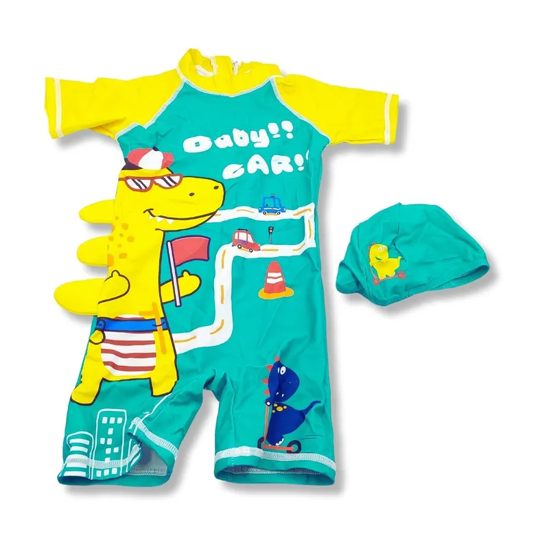 GENERICO - Ropa de Baño para Niño UV Dinosaurio Amarillo en Pista de Autos