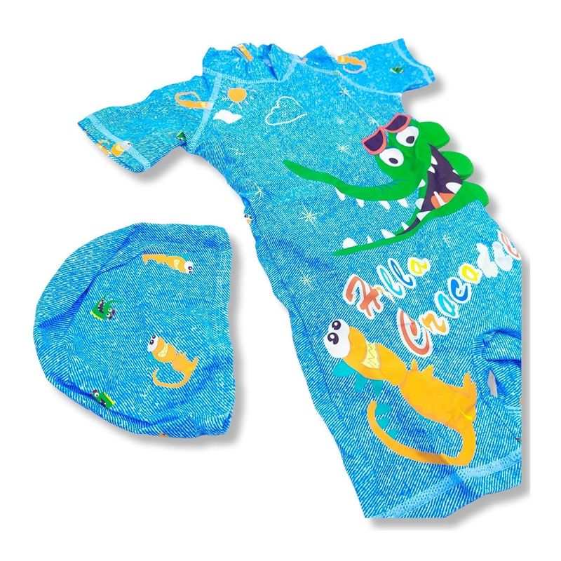 GENERICO - Ropa de Baño para Niño UV Dinosaurio Verde con Lentes de Sol