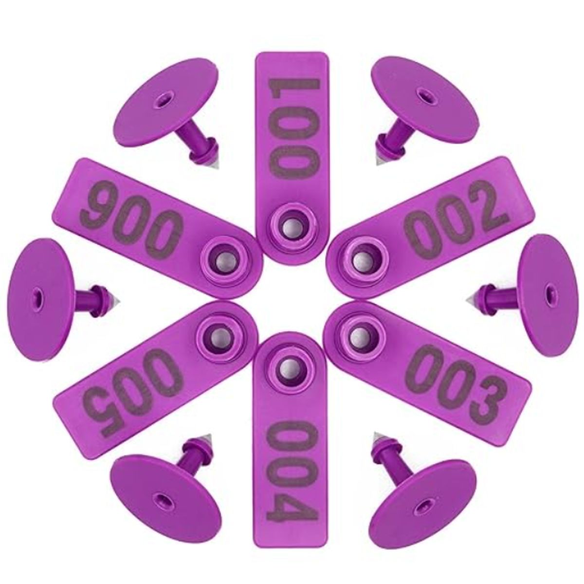 GENERICO - PACK X 100 CROTAL ARETE PARA OVEJA MORADO 1.8X5 CM NUMERADO