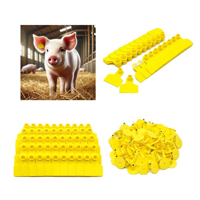GENERICO - Pack de 100 Arete Para Cerdo Amarillo 4x5 Cm Sin Número
