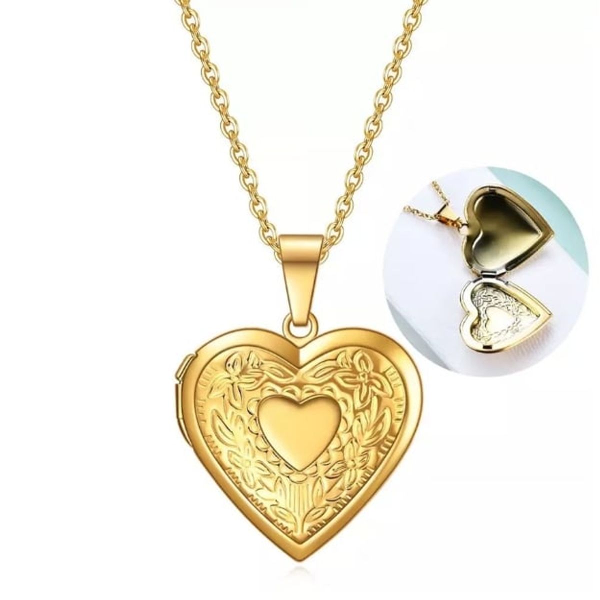 GENERICO - Collar Relicario Portafotos De Corazón Acero Inox mujer