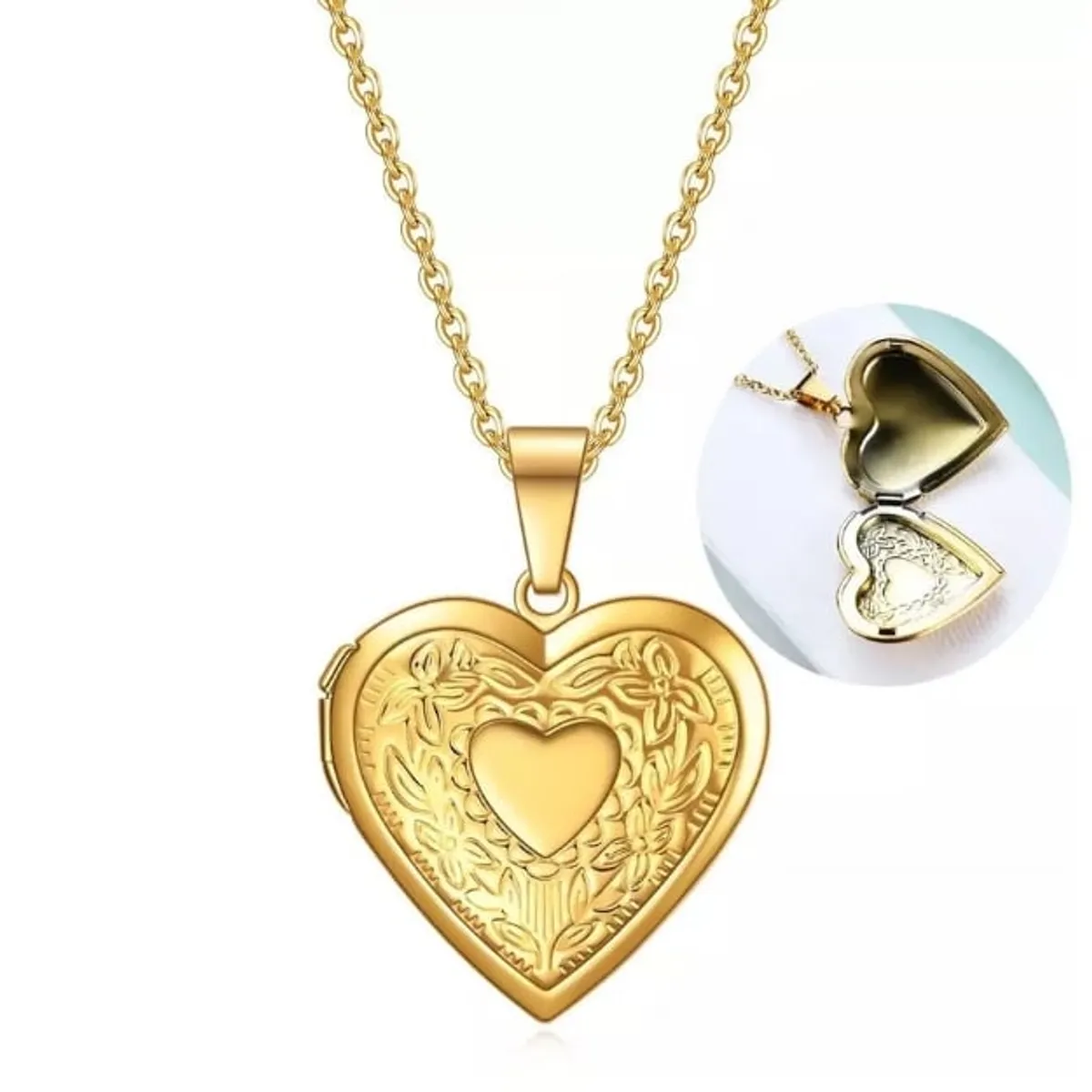 GENERICO - Collar Relicario Portafotos De Corazón Acero Inox mujer