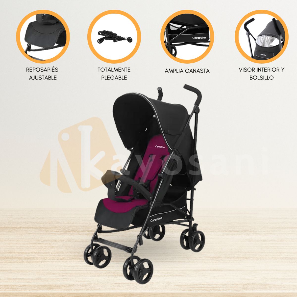 CARESTINO - Coche Baston Plegable «CAPRI» Mora