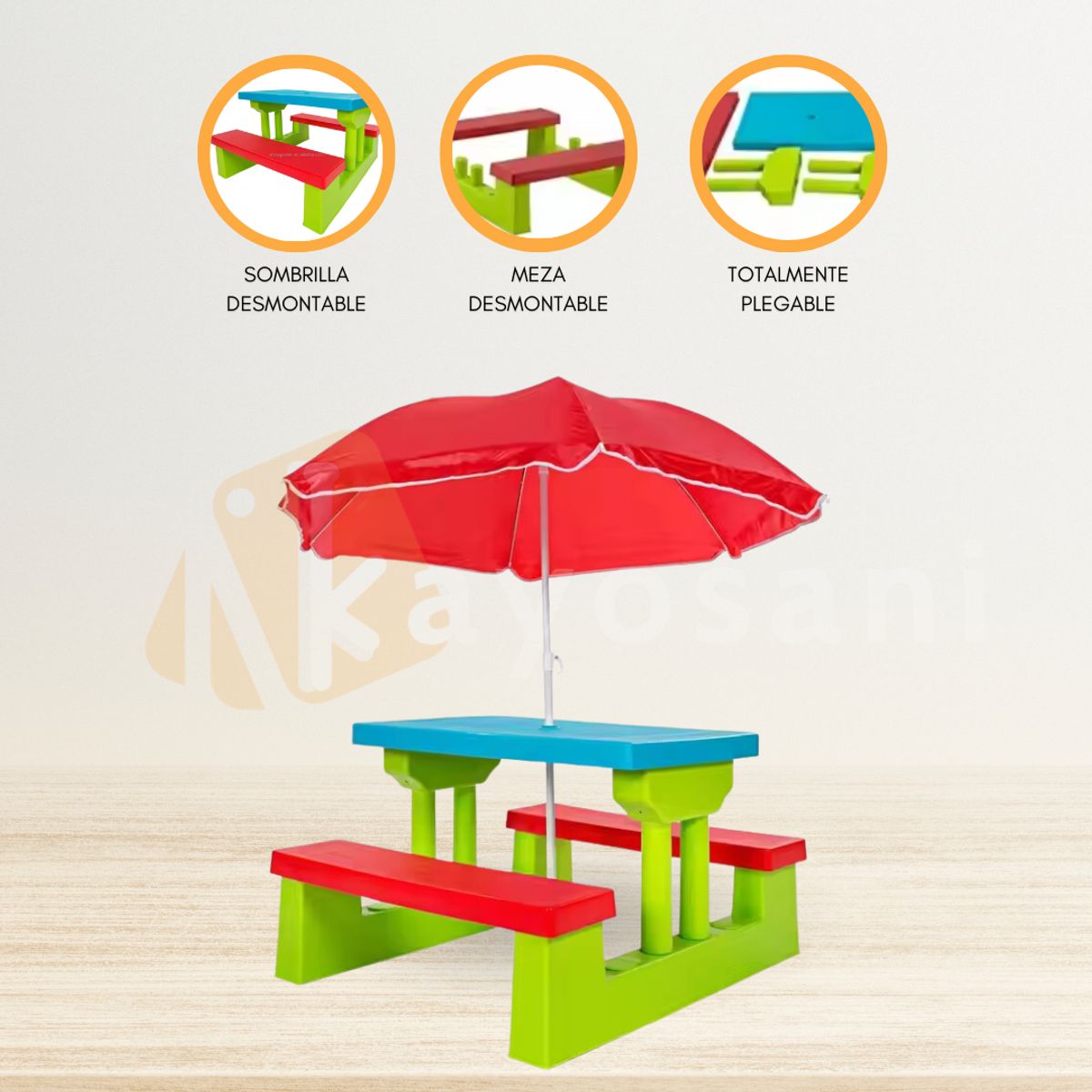 CUZKA - Mesa Infantil con Sombrilla para Niños «TAVOLO»
