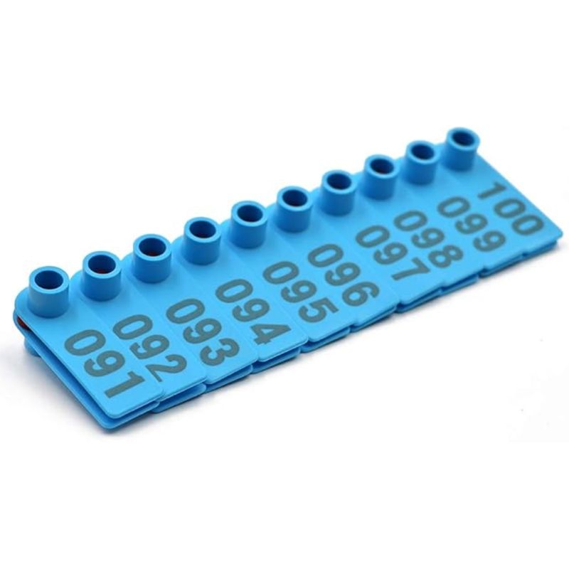 GENERICO - PACK X 100 CROTAL ARETE PARA OVEJA CELESTE 1.8X5 CM NUMERADO