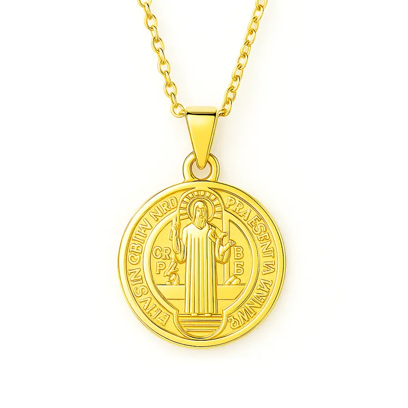 GENERICO - Collar Medalla De Proteccion San Benito En Acero Inoxidabe