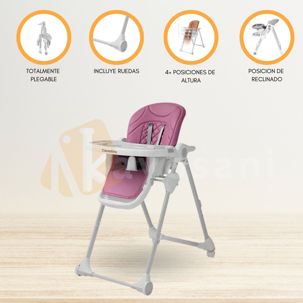 CARESTINO - Silla de Comer Regulable «PETRA» Mora
