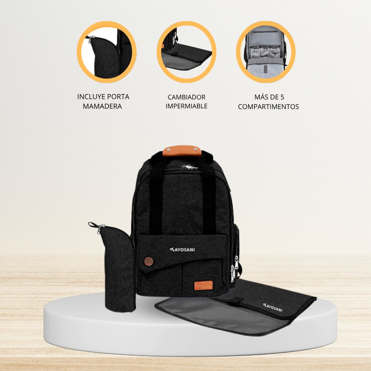 CARESTINO - Mochila Maternal para Bebé «ROMA» Black