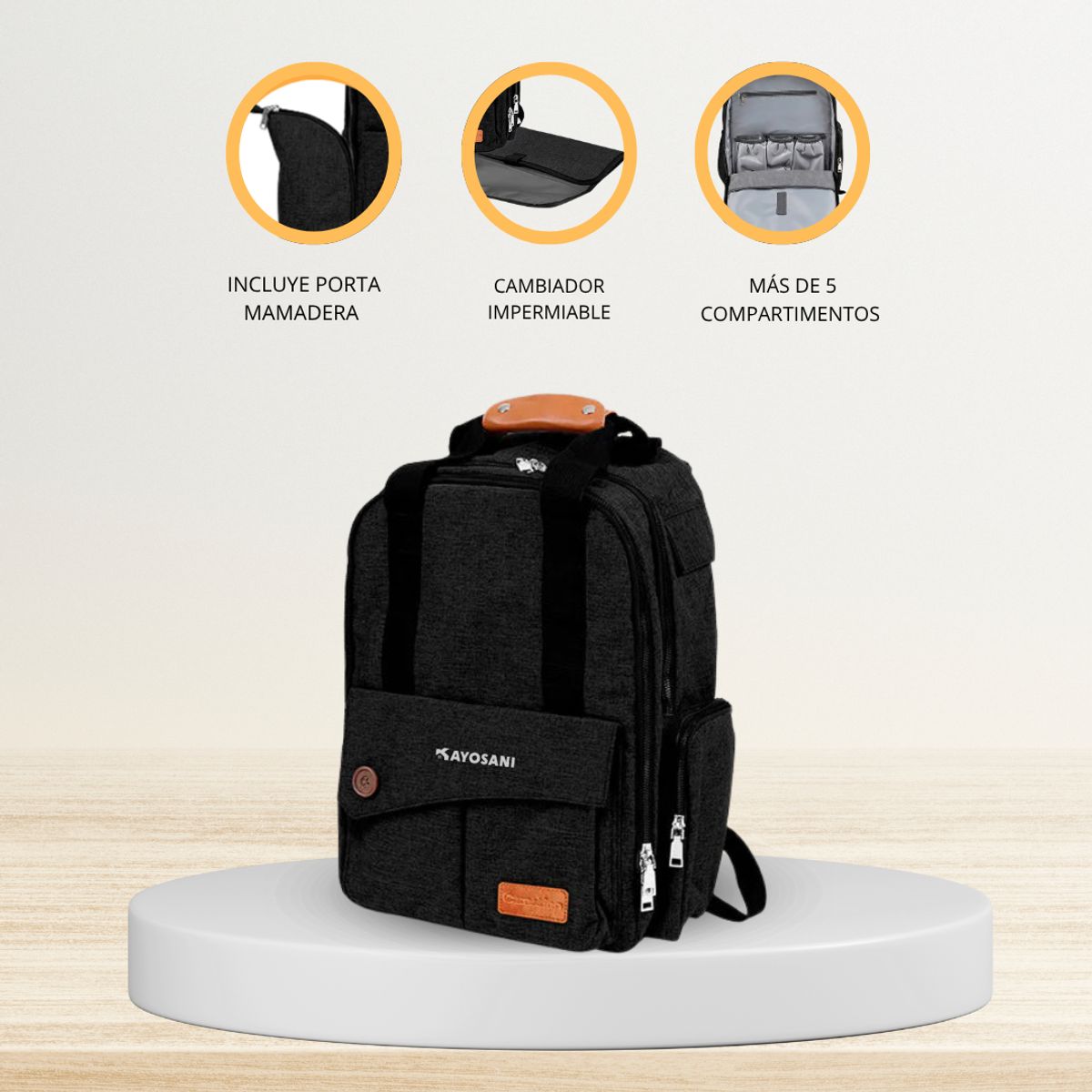 CARESTINO - Mochila Maternal para Bebé «ROMA» Black