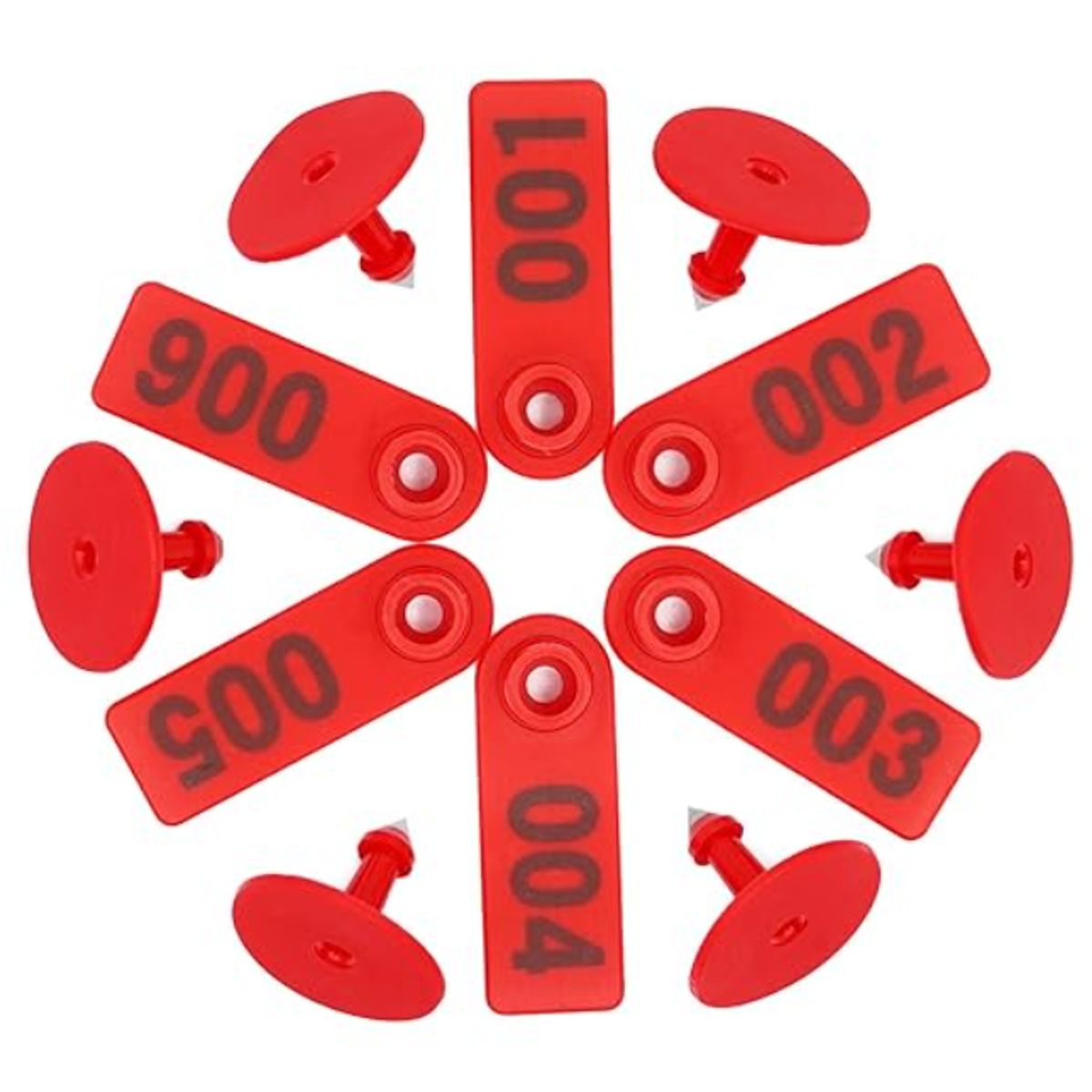 GENERICO - PACK X 100 CROTAL ARETE PARA OVEJA ROJO 1.8X5 CM NUMERADO