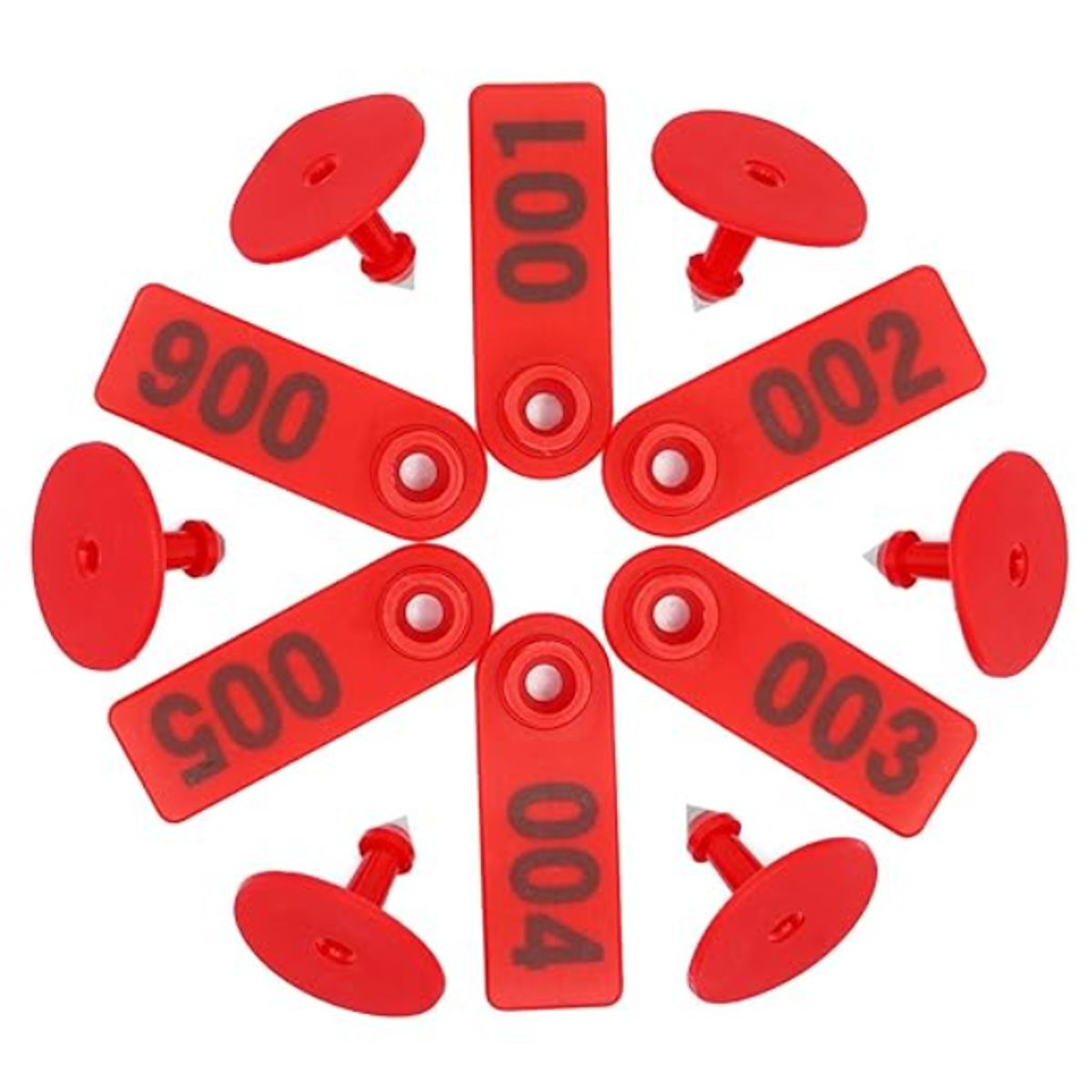 GENERICO - PACK X 100 CROTAL ARETE PARA OVEJA ROJO 1.8X5 CM NUMERADO