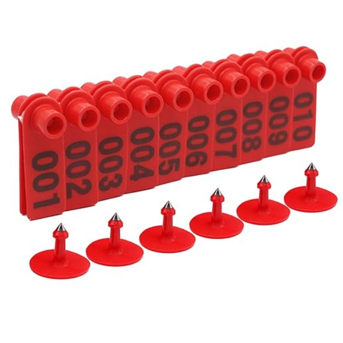 GENERICO - PACK X 100 CROTAL ARETE PARA OVEJA ROJO 1.8X5 CM NUMERADO