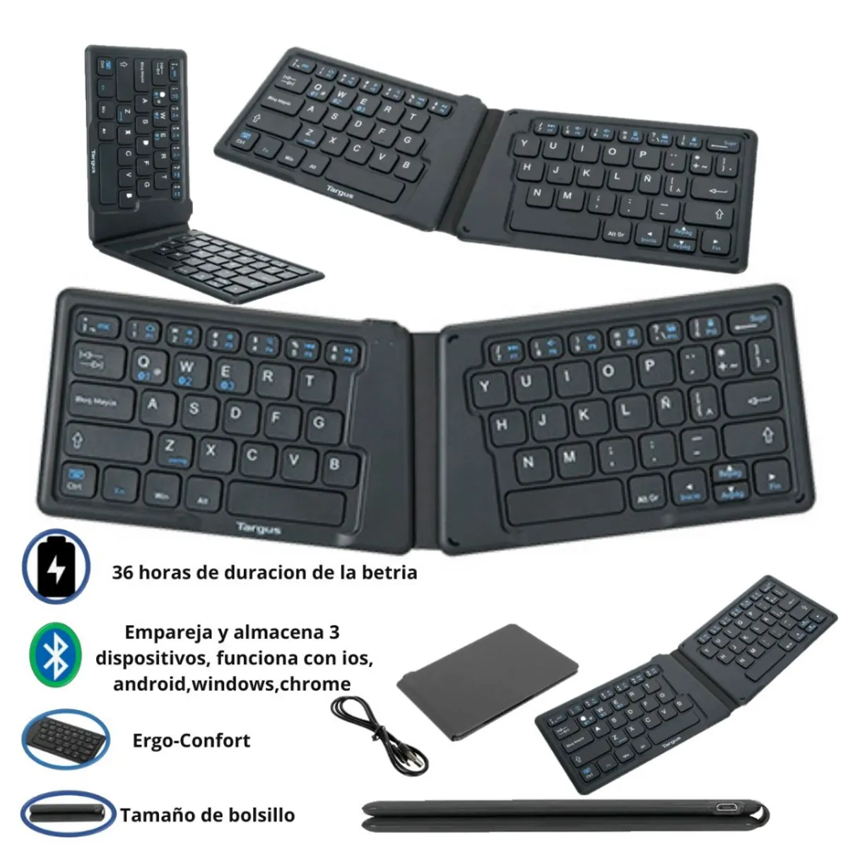 TARGUS - Teclado inalámbrico Targus AKF003 Ergonómico Antimicrobial