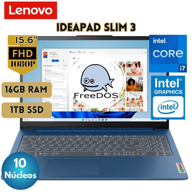 LENOVO - Laptop Lenovo IdeaPad Slim 3 15.6 FHD Intel Core i7 13va Gen 16GB 1TB SSD FREEDOS