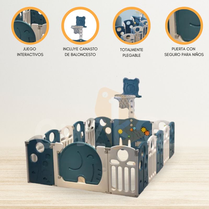 BABY HAPPY - Corral de Juegos Desarmable 16 Pzas «ELEPHANT» Blue