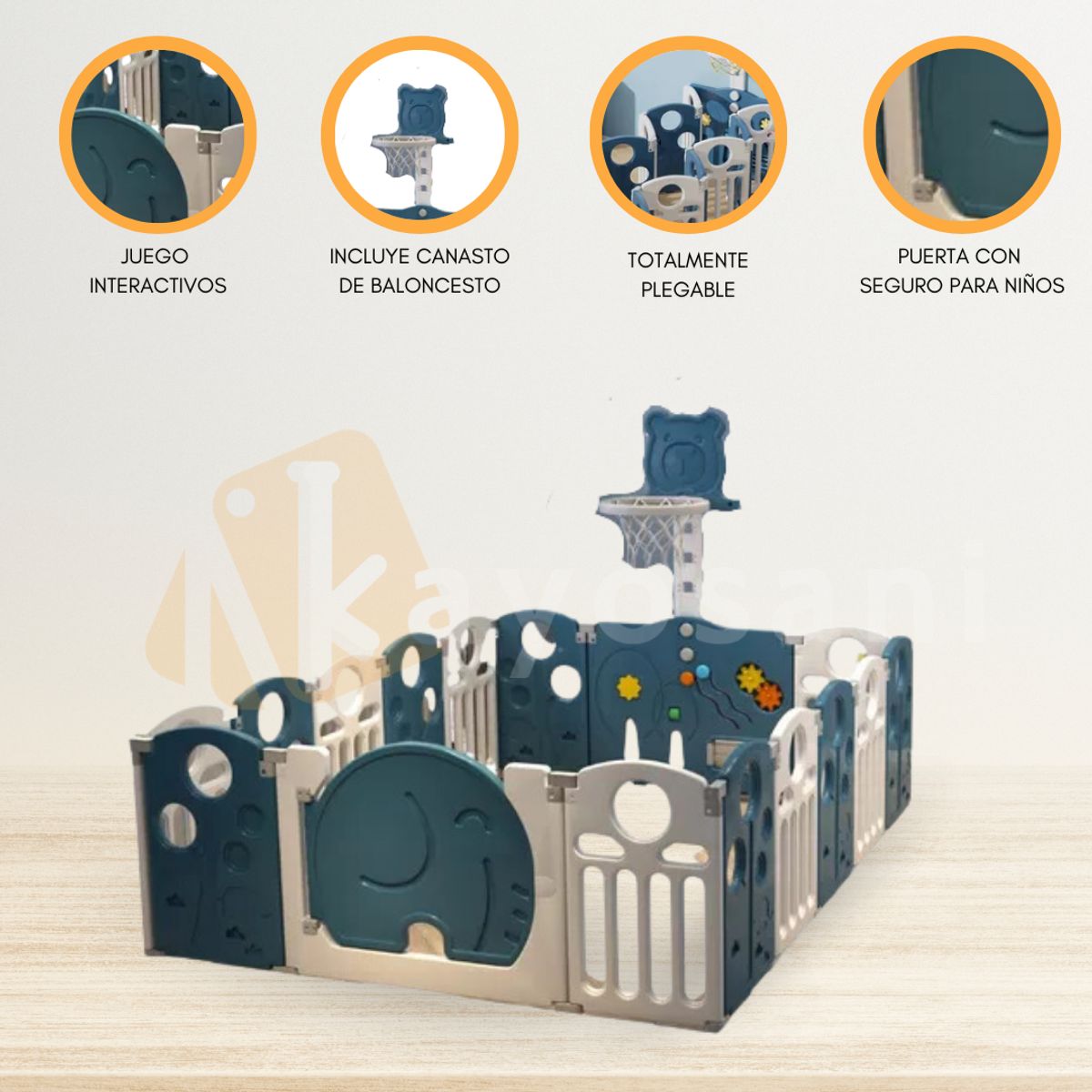 BABY HAPPY - Corral de Juegos Desarmable 16 Pzas «ELEPHANT» Blue